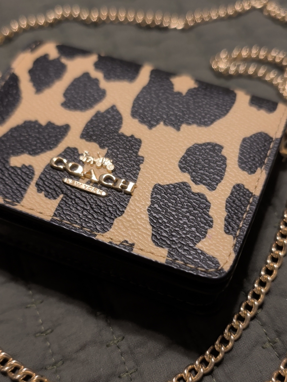 Coach Mini Crossbody Wallet in Leopard Print Tan and Black